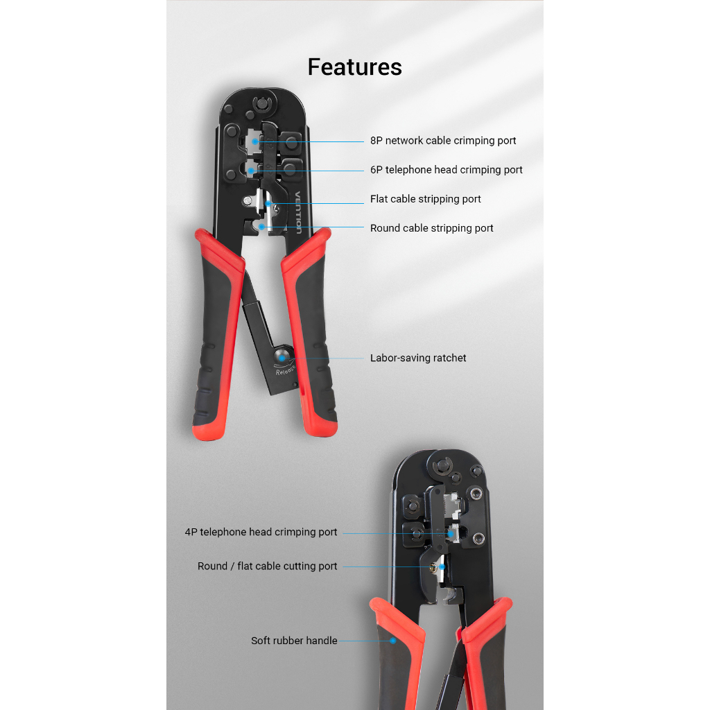 (Bisa Cod)Vention Multi Function Cable Crimping Tool Tang Crimping CAT6 CAT5e KEA