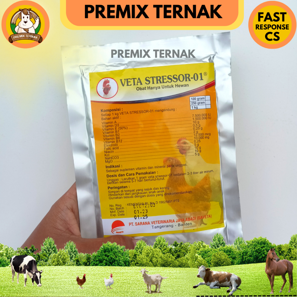 VETA STRESSOR 100 gram - Obat anti stres ayam - Multivitamin dan Elektrolit untuk ayam - Vitamin Ayam