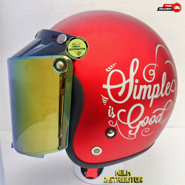 HELM BOGO DEWASA MOTIF SIMPLE GOOD,PREMIUM, KACA DATAR GOLD, BIRU, HITAM DAN BENING, UNTUK PRIA DAN WANITA COD