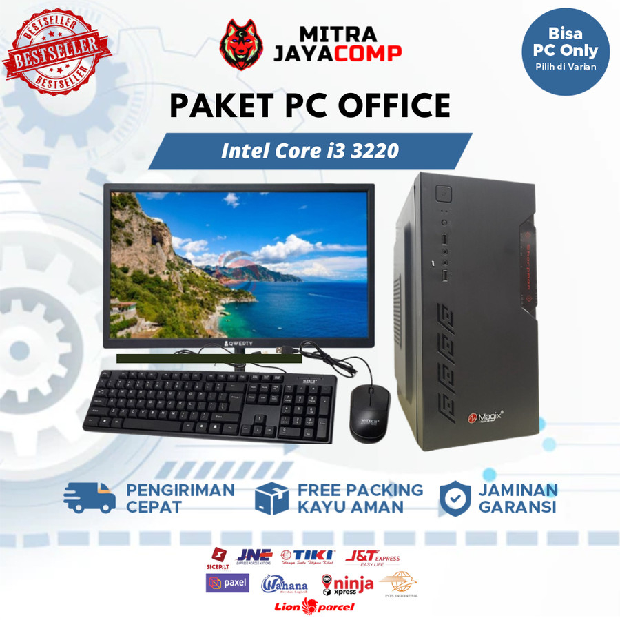 1 set PC Rakitan Core i3 3220 Ram 8GB SSD HDD + Monitor 19 inch komputer fullset murah tinggal pakai