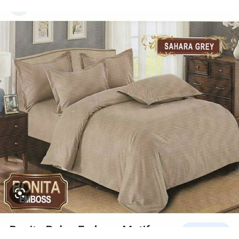 Sprei bonita emboss polos bantal 4 no 1 uk 180x200 Sahara Grey
