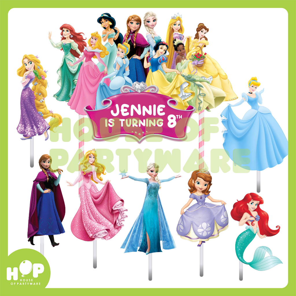 Cake Topper Princess Disney + CUSTOM Nama Ultah Hiasan Kue Ulang Tahun