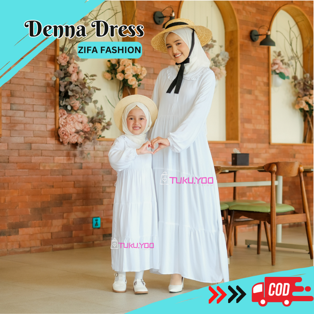 Denna Dress Zifa Fashion Gamis Couple Ibu Anak Jumbo Twill Premium Putih