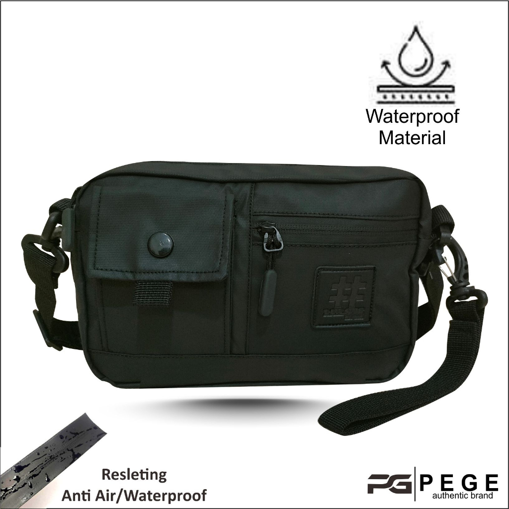 Tas Selempang Bahu Pria Waterproof PEGE Shiroi Model 2in1 Bahan Bimo AntiAir Model Polos - PG 8964