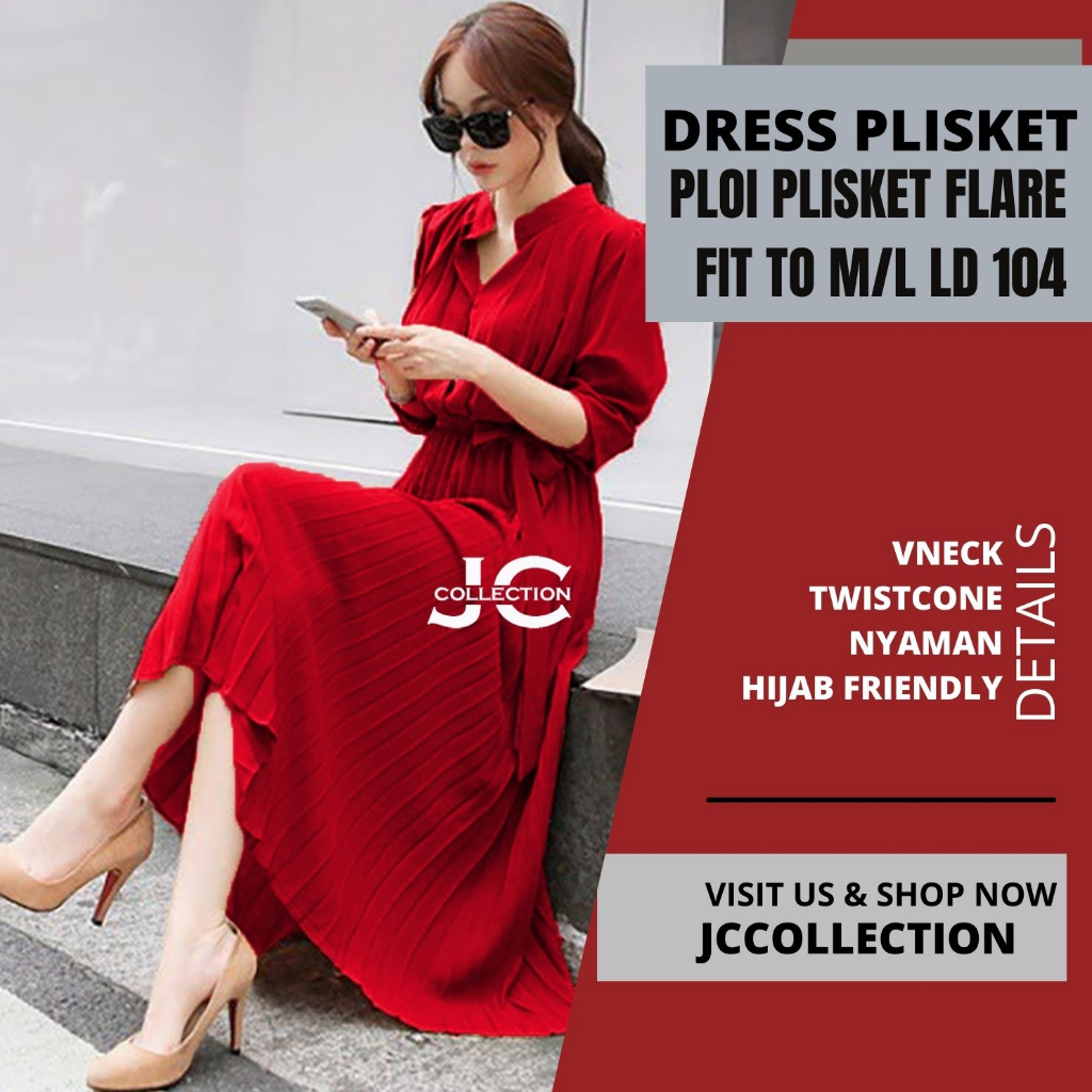 Long Dress Ploi plisket lengan panjang wanita gaya korea Peacce  - JCCollections