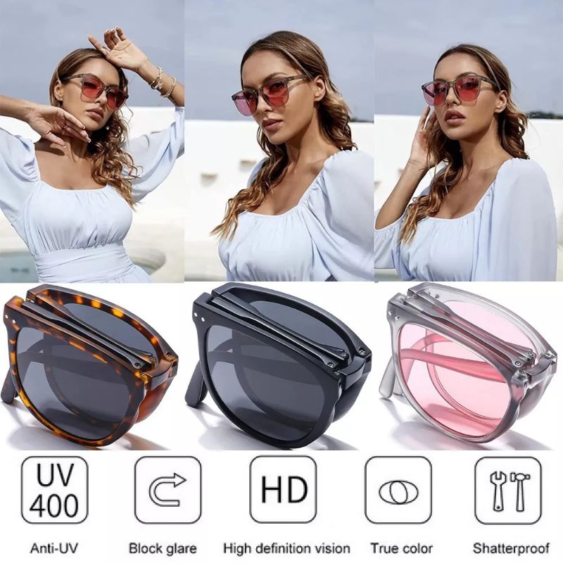 Kacamata Lipat Hitam Pria Wanita Sunglasses Retro UV Protection Bisa di Lipat