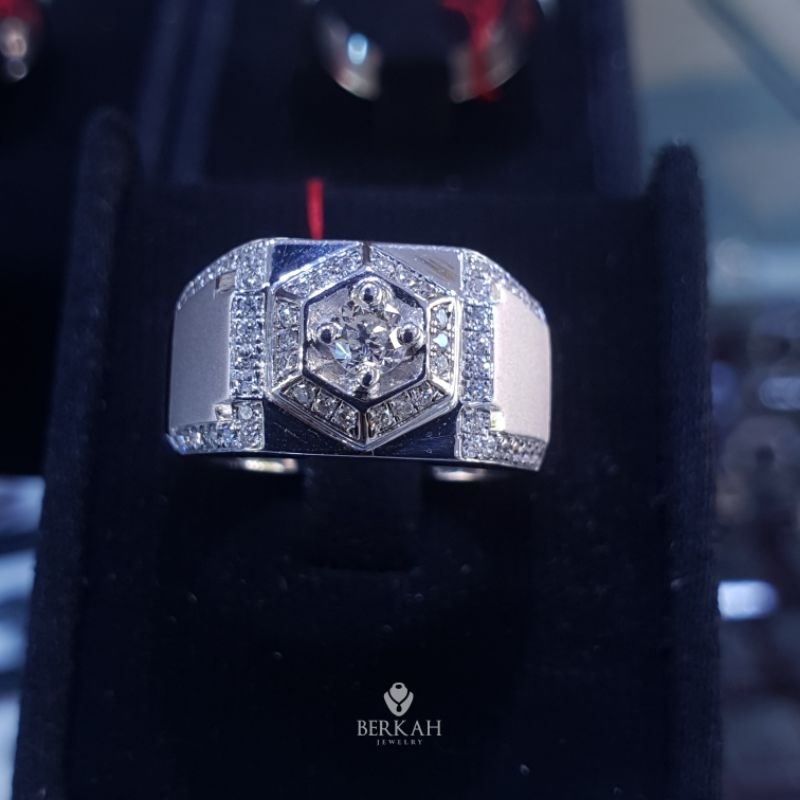 Cincin Pria Cowok Lelaki Perak Palladium Berlian Asli Sertifikat