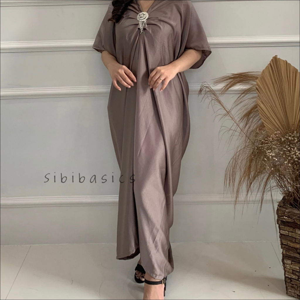 SIBIBASICS - Kaftan Polos Wanita Satin Maxmara Premium Lebaran Mewah Terbaru 2023 Kondangan