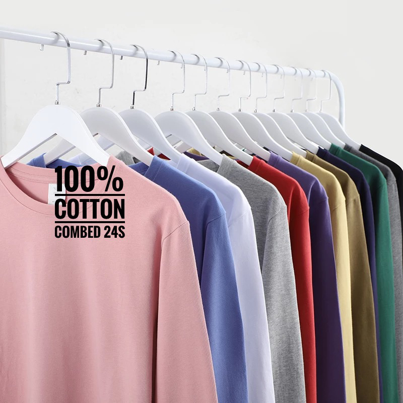 Atasan lengan panjang polos Unisex Cotton Combed 24s