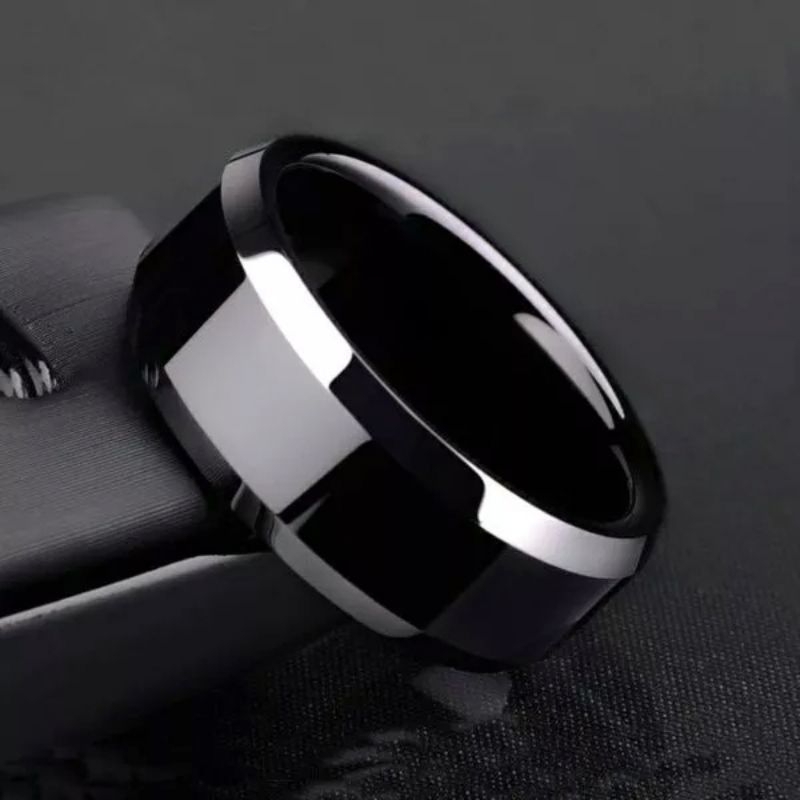 Cincin Titanium Polos Unisex Couple Hitam Putih Emas Anti karat Harga satuan