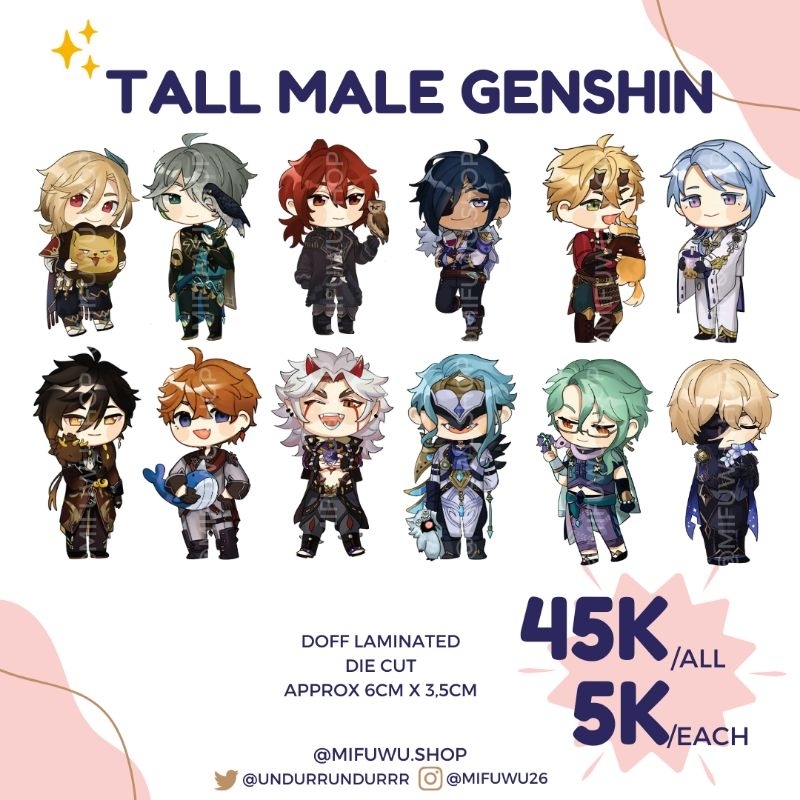 Genshin Sticker Tall Male Zhongli Childe Ayato Itto Thoma Baizhu Dainsleif Dottore Kaeya Diluc Kaveh