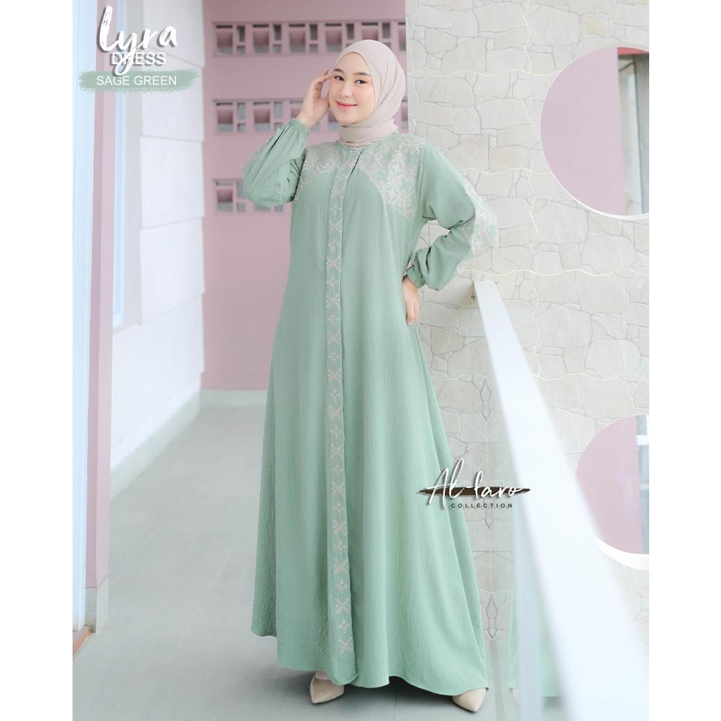 Baru gamis  Lyra Dress  bordir Ori alfaro collection murah lebaran hitam putih kekinian