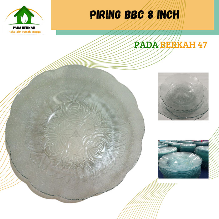 1 Lusin Piring kaca Piring Makan Kaca Beling Motif Piring BBC 8