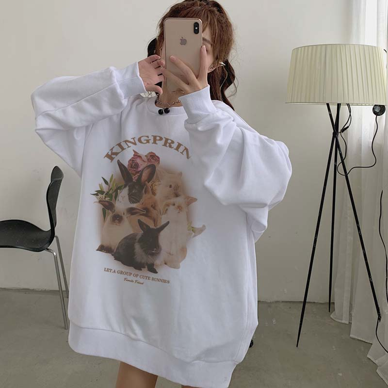 Sweater Oversize Cartoon Cute Rabbit / Sweater Hitam