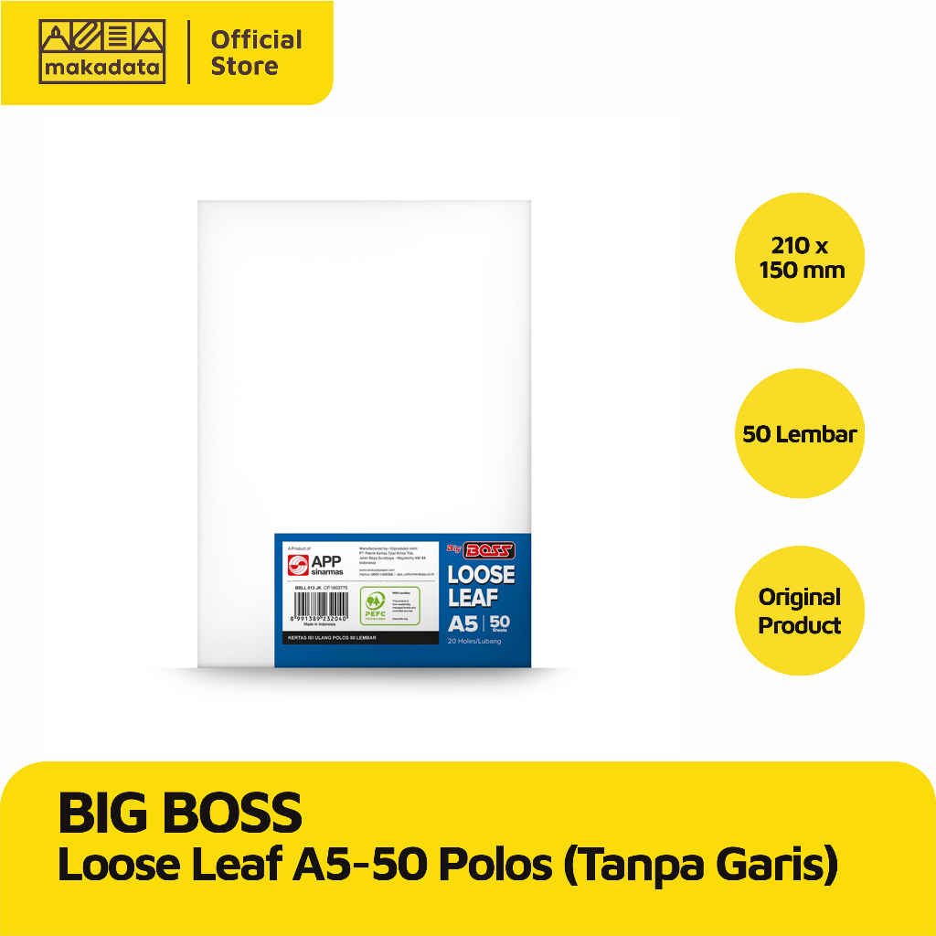 LOOSE LEAF / KERTAS BINDER UKURAN A5 50 LEMBAR POLOS BIG BOSS (1PAK) MURAH