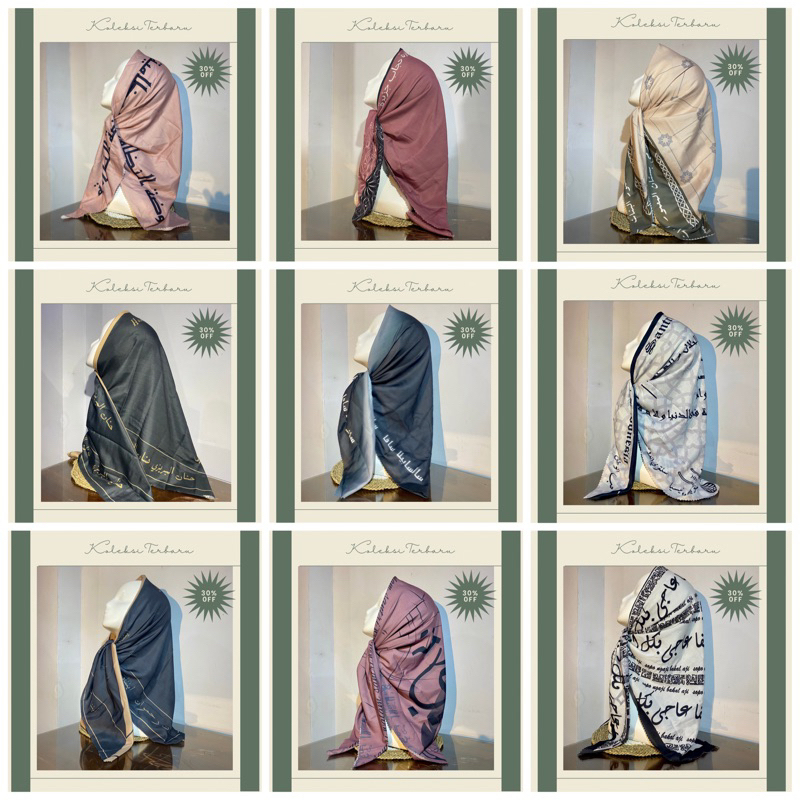 HIJAB SEGIEMPAT MOTIF KORAN ARABIC VOAL PREMIUM LASER CUT / jilbab motif seragam farsya adeeva