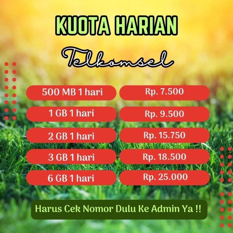 Paket Data Telkomsel Harian 500 Mb - 1 GB - 6 GB