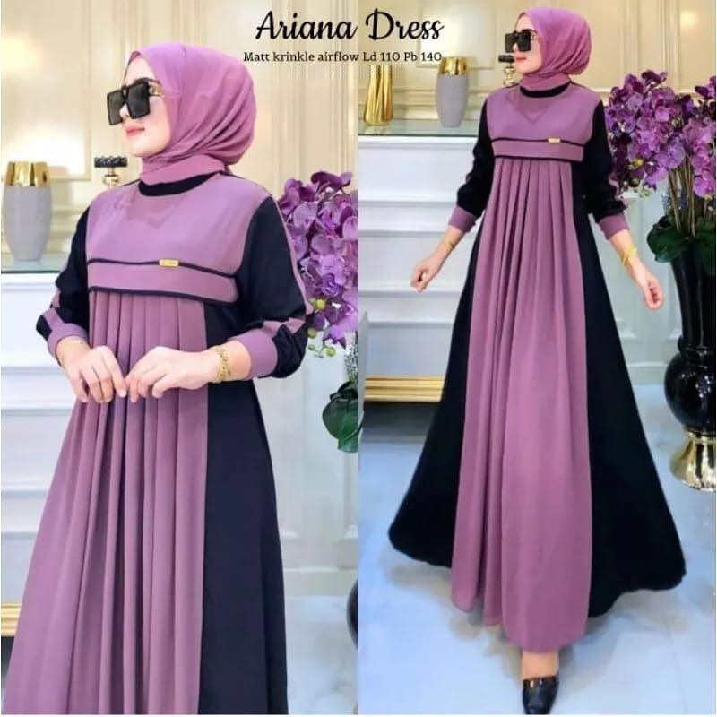 Ariana Dress Model Terbaru 2023 Bahan crinckle airflow Gamis Virall Moderen Baju Muslim Lebaran Kekinian Pakaian Muslim