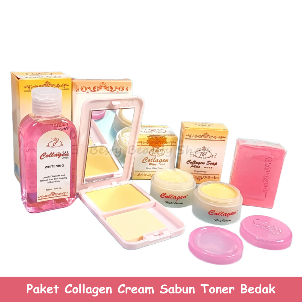 Paket Cream Collagen - Cream Siang Malam Sabun 701 Toner dan Bedak