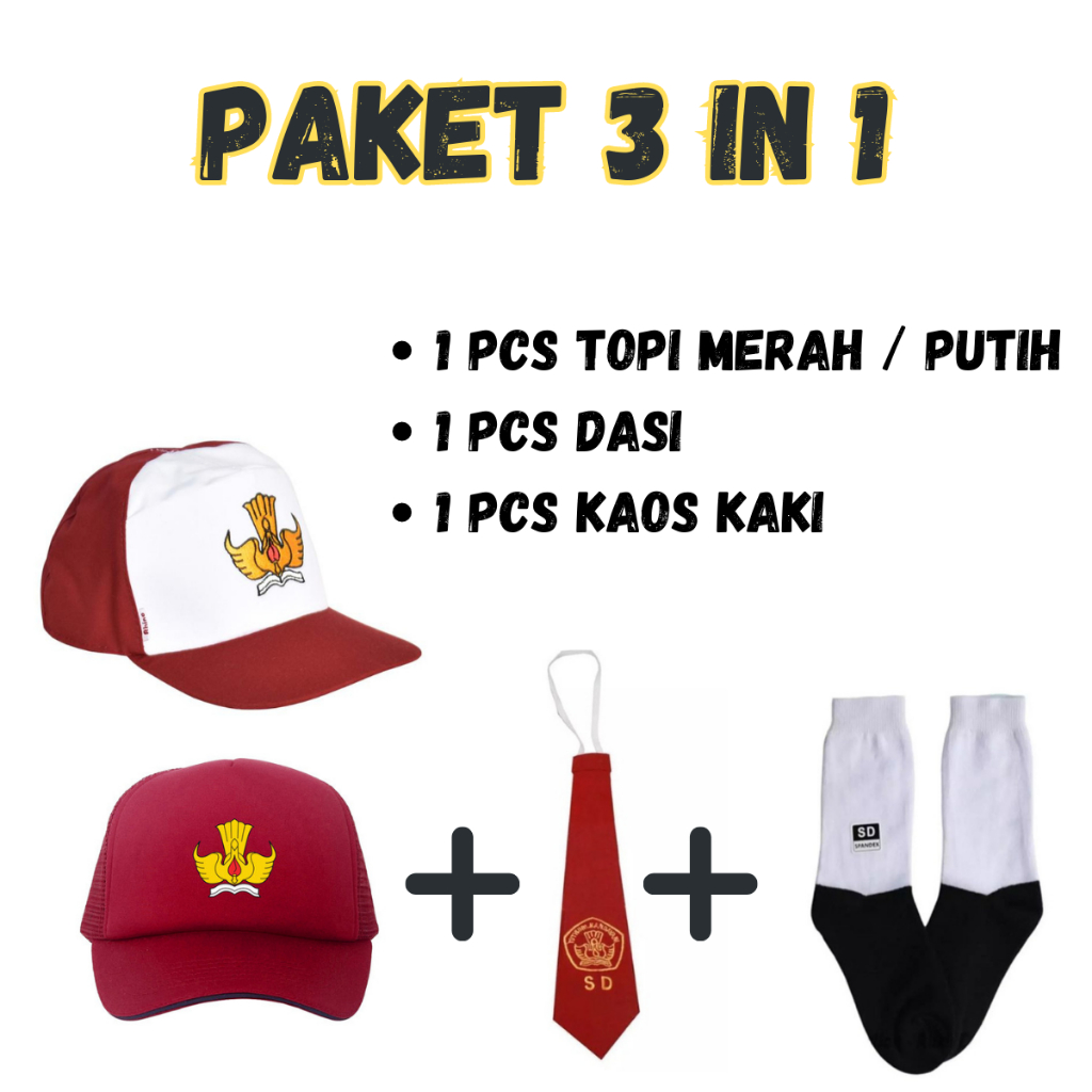 Paket Lengkap Topi Sd Dasi dan kaos Kaki