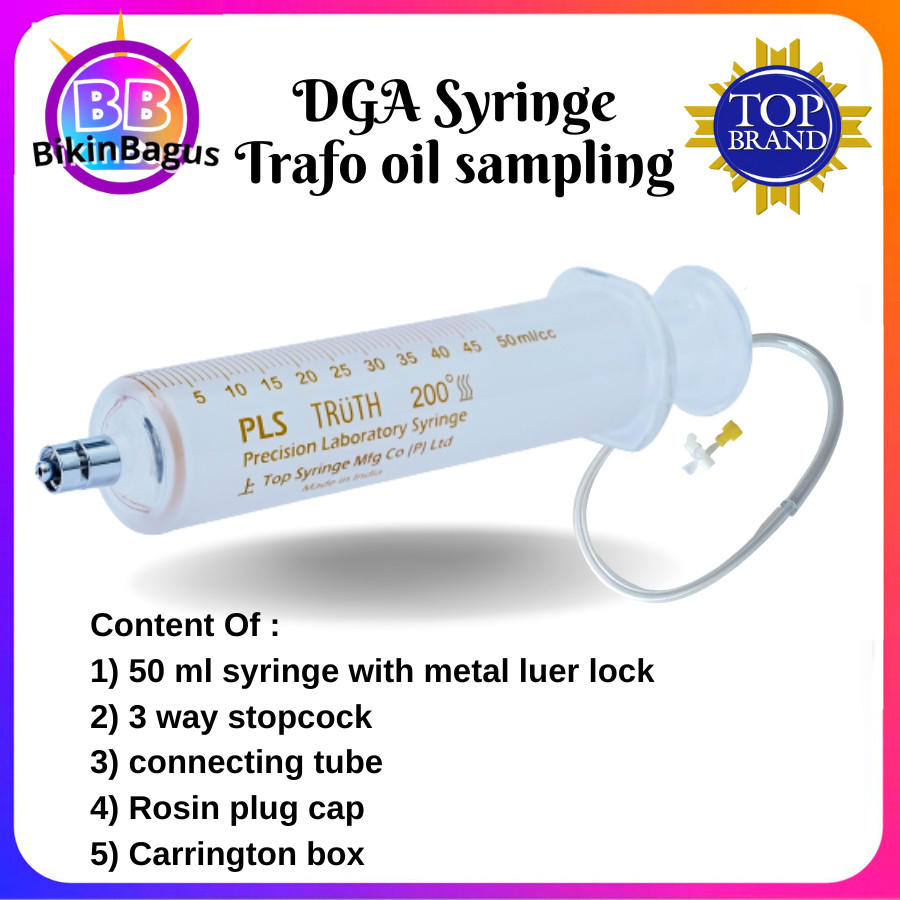 Truth DGA Syringe Suntikan Kaca suntikan Trafo Oil Sampling 50 ml Weidmann Glass Syringe