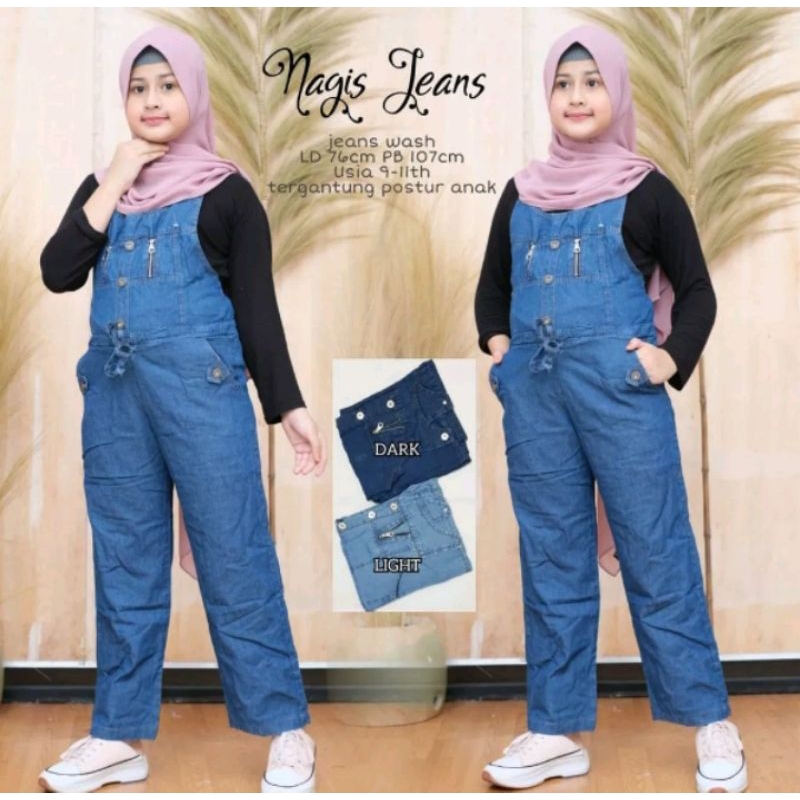 Zip-Zip Overall Anak Jumpsuit Jeans Baju Kodok Anak Perempuan Usia 8-12 Tahun