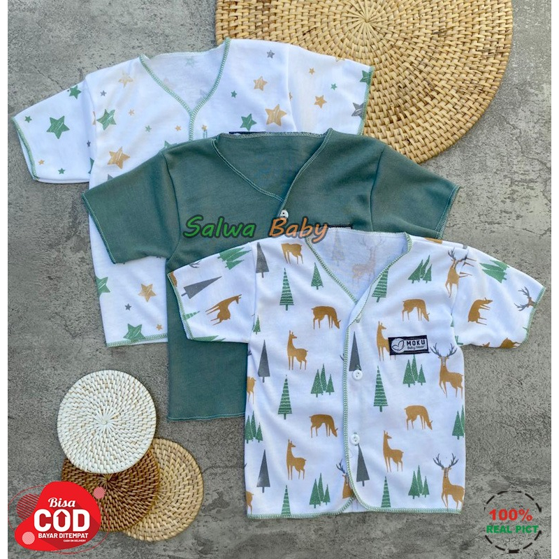 Isi 6 PCS Baju Celana Bayi / 3 Setel Baju Lengan Pendek Celana Pendek Usia 0-3 Bulan Seri Sage Green Almeera Baby and Kids