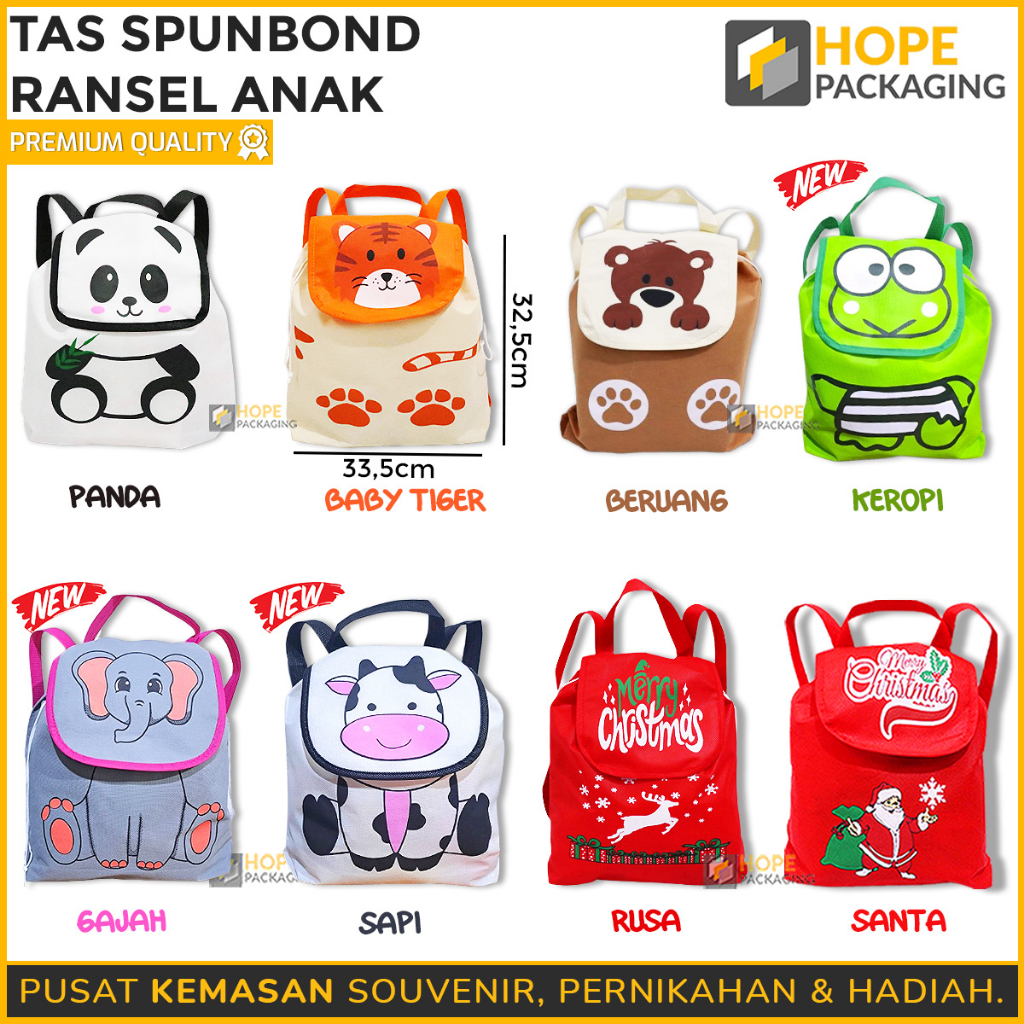 Tas Spunbond Ransel Anak / Souvenir Ulang Tahun / ultah / Tas custom /  happy birthday Anak kantong lebaran Uk 32.5x33.5cm Karakter Binatang