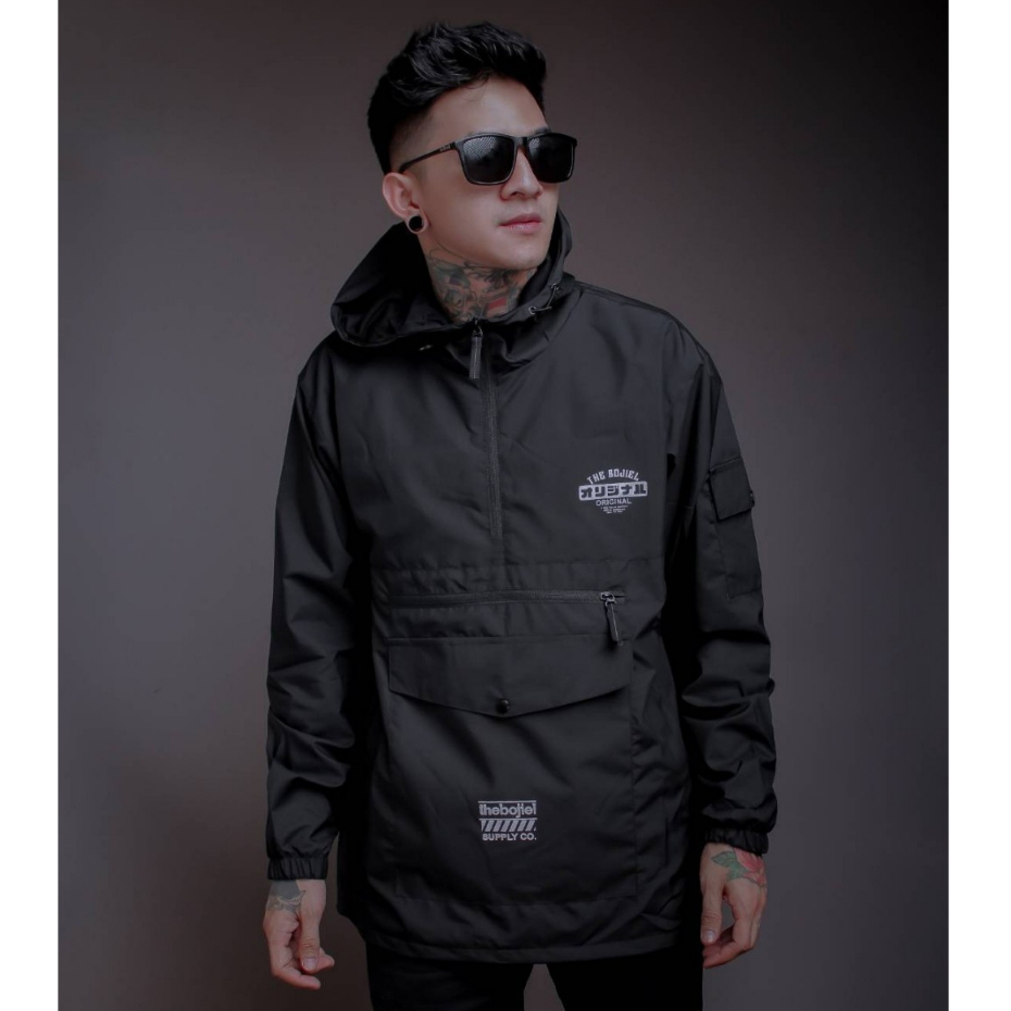 The Bojiel Black Jaket Cougle Simple Jaket Parasut Jaket Outdoor Jaket Cagoule JNK