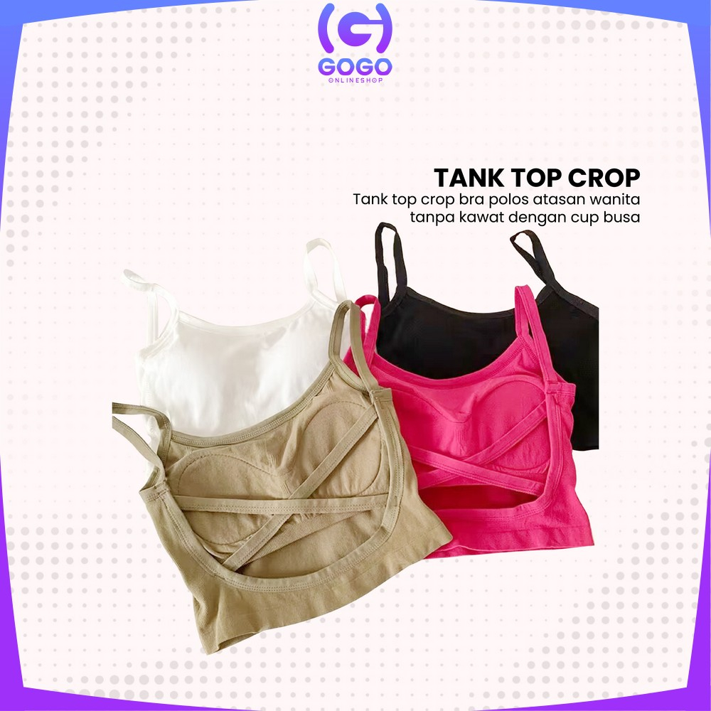 GOGO-P299 Tanktop Wanita Polos Basic With Cup Bra Tali Silang Belakang / Tengtop Korea Atasan Inner Fashion Korean