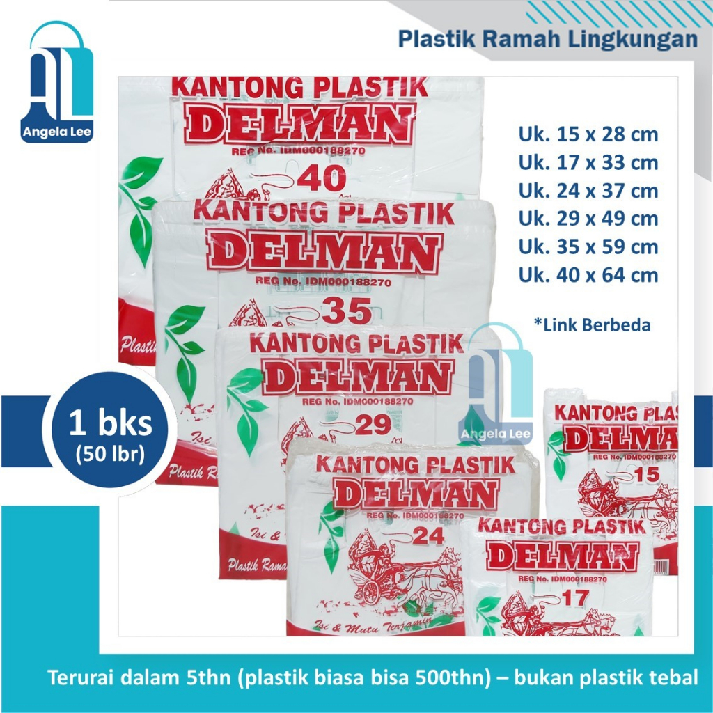 Kantong Plastik Belanja Ramah Lingkungan Delman uk 35 isi 50lbr