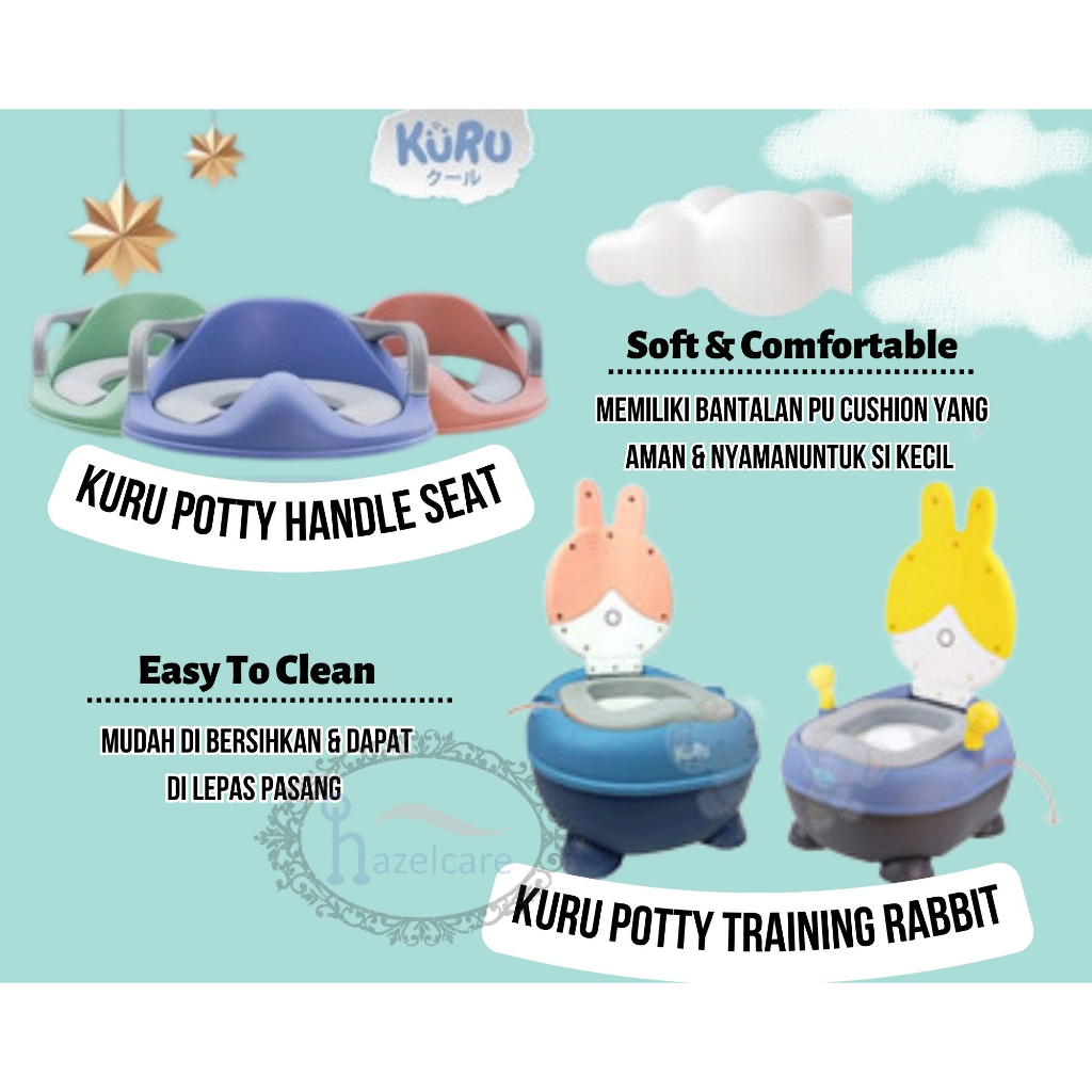 KURU Potty 8921 Training Rabbit Series - Pispot Anak Motif Kelinci || Kuru Baby Potty Seat 8857 with Handle - Alas Duduk Toilet Anak