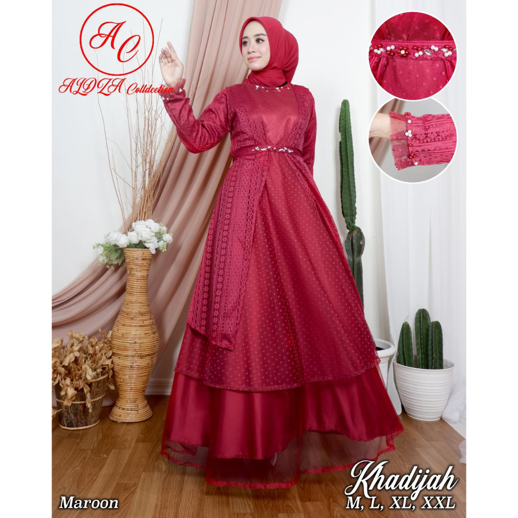 Gamis Khadijah Rompi Malika Terbaru Gaun Pesta M L XL XXL Wanita Muslimah Dress Kondangan Bahan Till