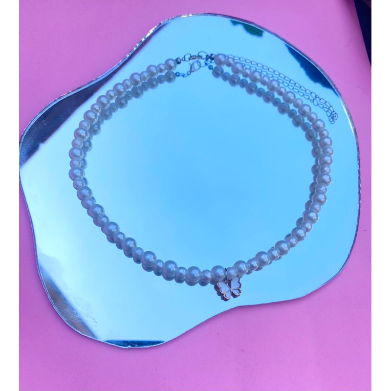 butterfly pearl choker set / choker mutiara kupu kupu / kalung mutiara / gelang mutiara kupu kupu