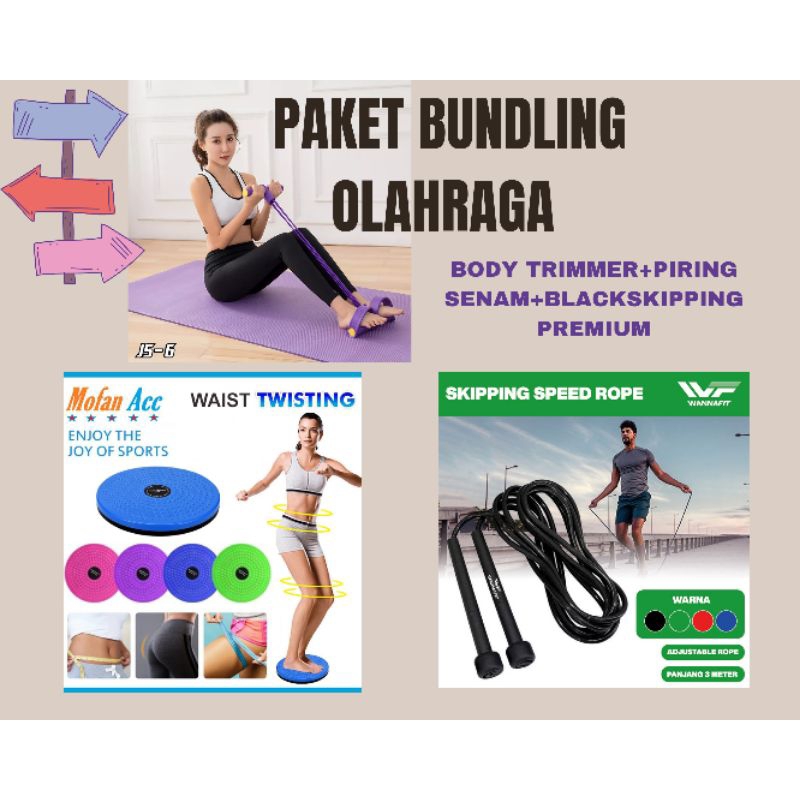 PAKET BUNDLING OLAHRAGA Bodyfit pengecil Pelangsing perut body TRIMMER + piring senam + skipping