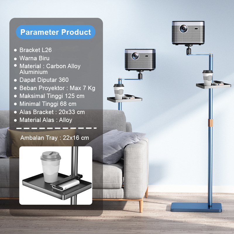 TRIPOD PROYEKTOR | STANDING TRIPOD L26 BIRU Adjustable 360 Derajat Universal | BRACKET TIANG PROYEKTOR