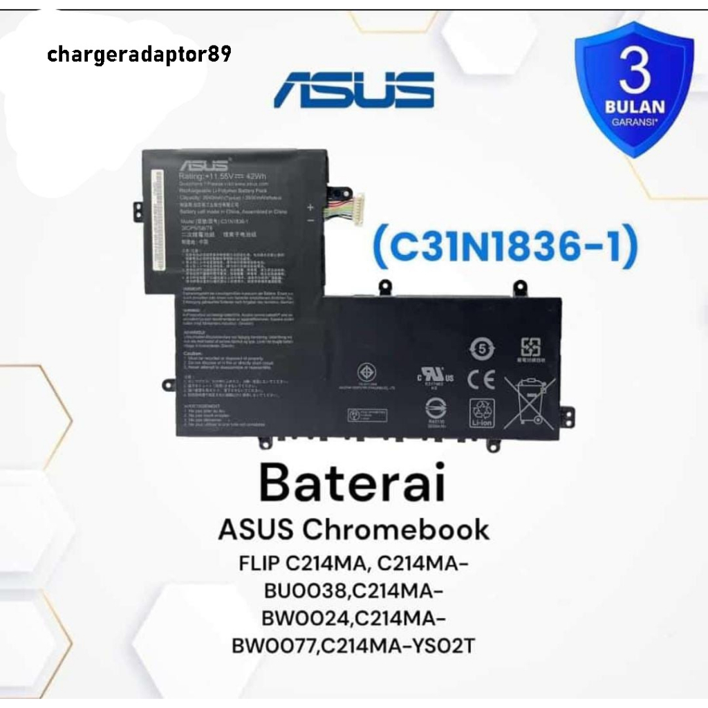 BATERAI LAPTOP ASUS Chromebook Flip C214MA Series (C31N1836) ORIGINAL