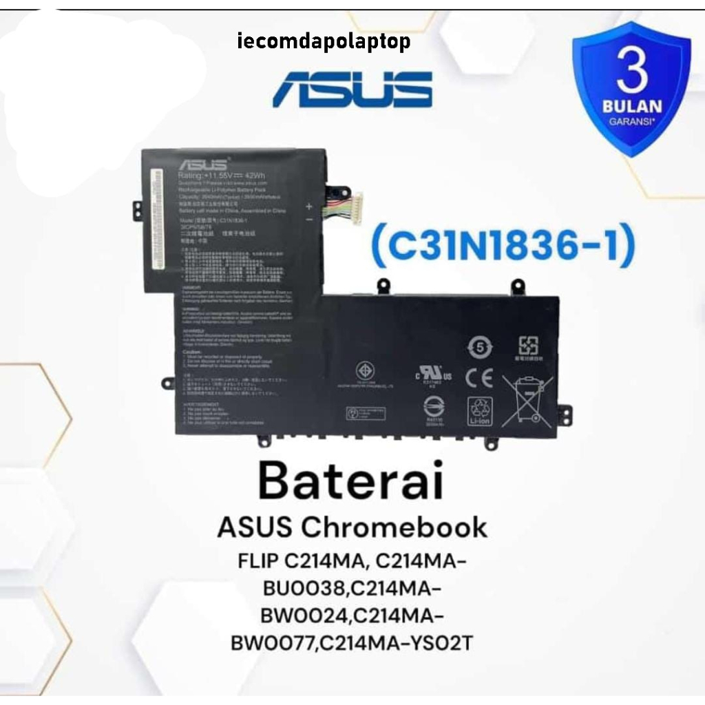 BATERAI LAPTOP ASUS Chromebook Flip C214MA Series (C31N1836) ORIGINAL