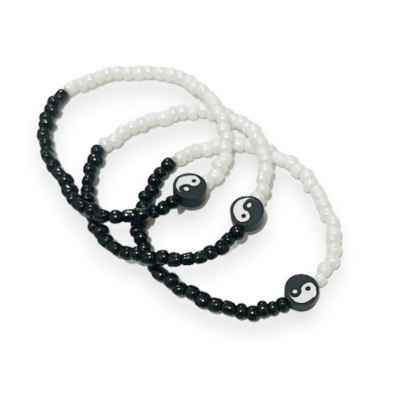 Gelang Beads YinYang Black and White Monochrome Elastic Yin Yang Bracelet