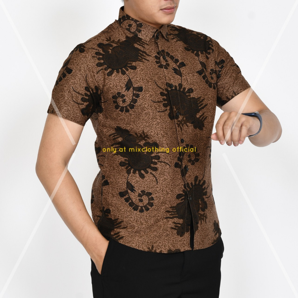 Baju Batik Pria Slimfit Kemeja Lengan Pendek Slim Premium Kode 2106