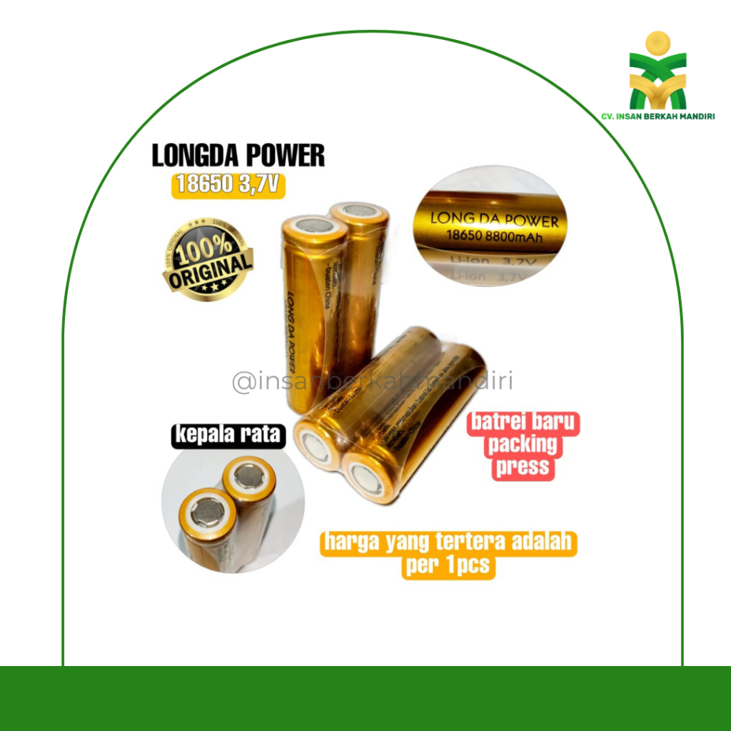Baterai 18650 3,7 Volt Kepala Rata Original LONGDA POWER