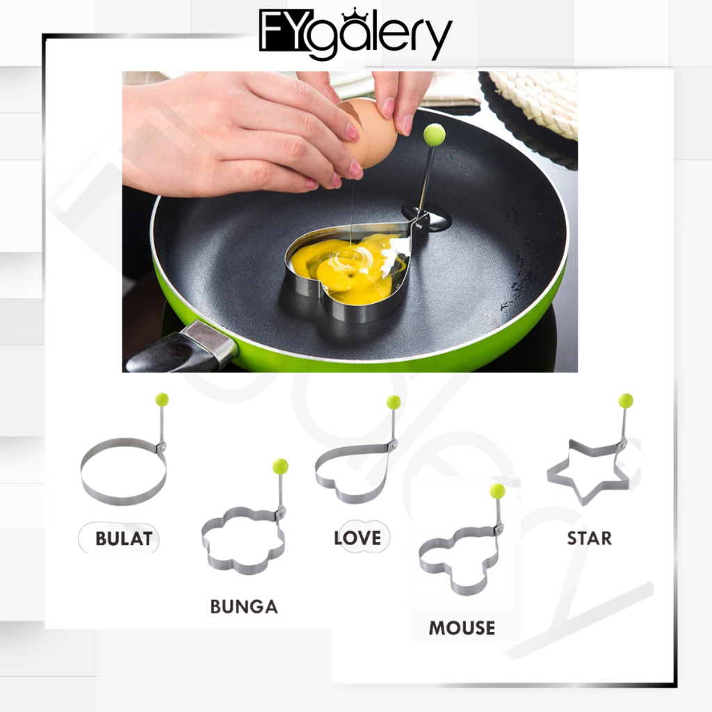 FYGALERY HL0003 Alat Cetakan Telur Pencetak Goreng Egg Mold Stainless Bentuk Bintang Love Bunga Bulat Murah