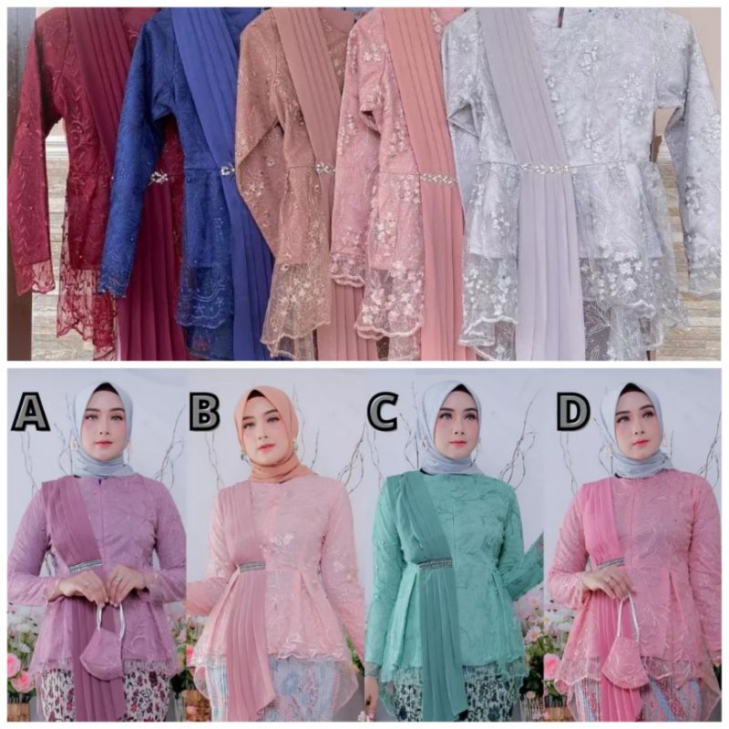 Aurora Slendang - Atasan Kebaya Brokat Tille Modern - Baju Kondangan Wanita Simpel Elegan - Setelan 