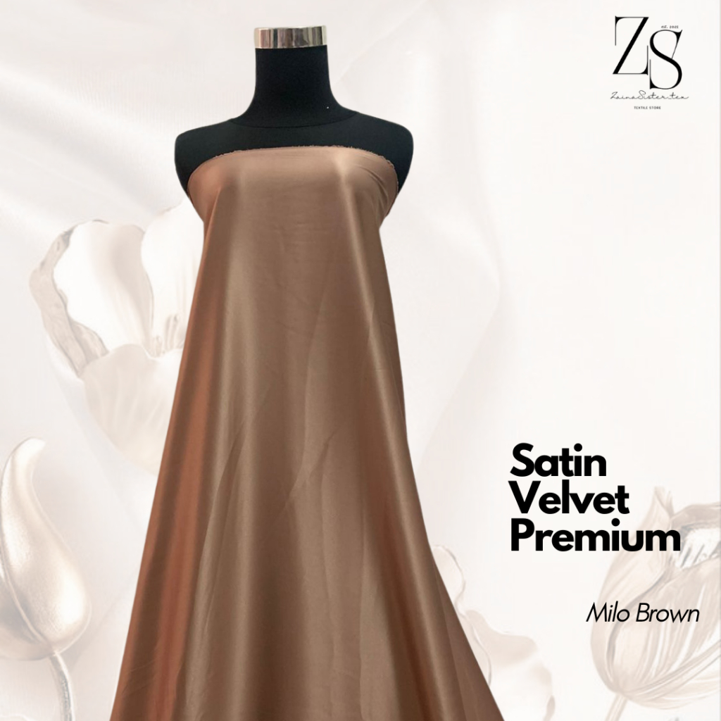 Kain Satin Velvet Premium Meteran Polos Warna Cokelat Milo