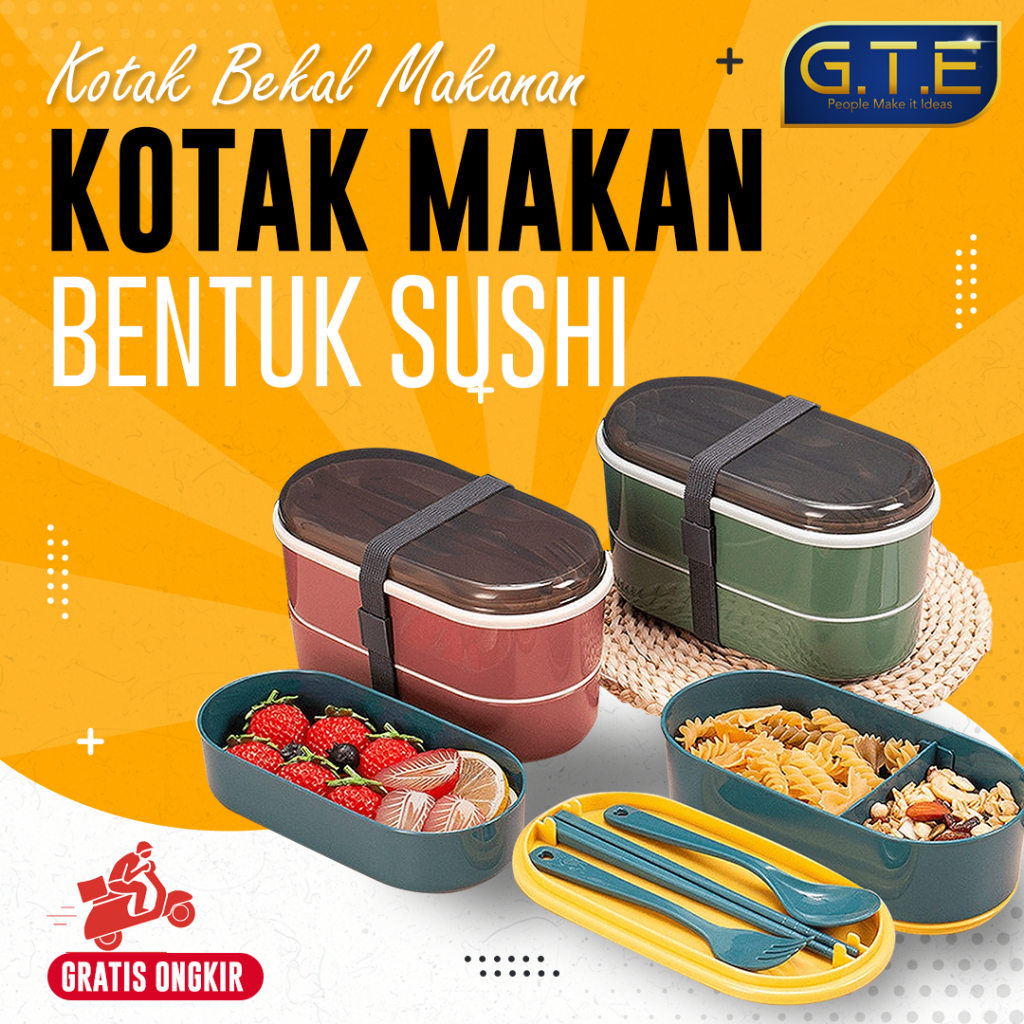 GTE | Kotak Makan Siang 2 Lapis / Kotak Makan Siang Anak / Kotak Makan Set / Kotak Bekal Siang Anak / Kotak Bento Bekal Anak