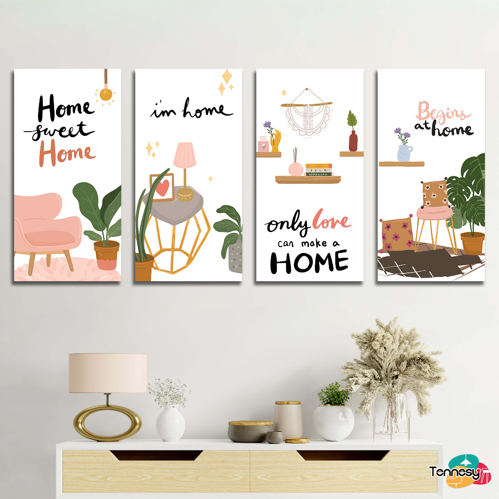 TENNESY Hiasan Dinding Home Sweet Home 15x30CM Dekorasi Kamar Tidur Aesthetic Pajangan Kayu Dekorasi Ruang Tamu