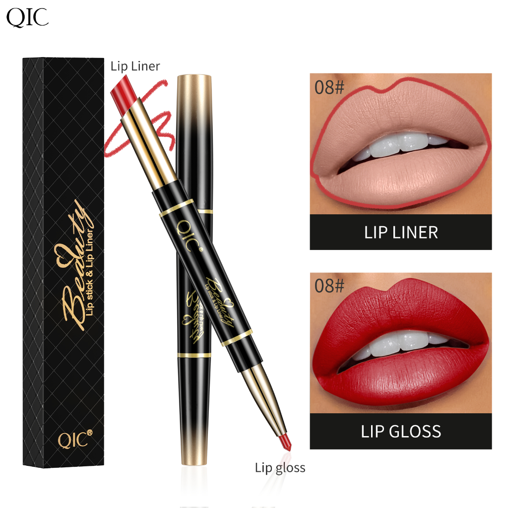 （COD）Double Ended Lipstik Matte Lip Pensil Tidak Luntur Tahan Air dan Tidak Mudah Menempel Cup Lip Liner Otomatis Berputar lipstik lipstik matte lipstik korea lipstik murah