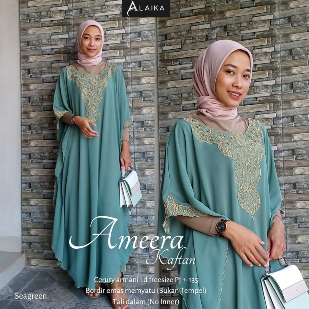 Ameera Kaftan Bordir Fashion Muslim Ceruty Armany Kaftan Lebaran Original Produk By Alaika