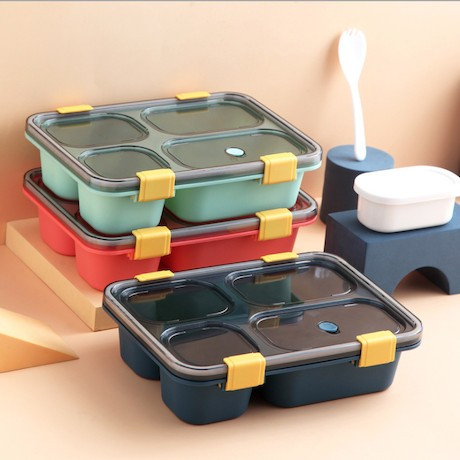 KOTAK MAKAN ANAK LUNCH BOX SET GRID SEKAT 3 &amp; 4 KOTAK BEKAL MAKAN ANTI TUMPAH - BDC