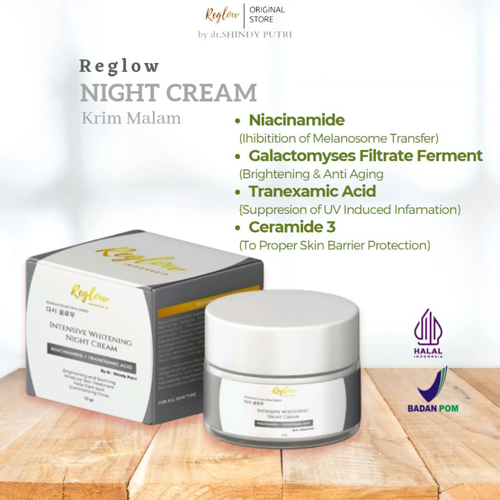 Reglow Whitening Night Cream Krim khusus Malam Mengatasi Flex Hitam BPOM Original Perawatan Kulit 10 gr
